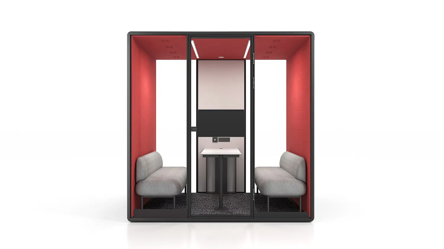 ZUO L acoustic meeting pod, front elevation showing four-person seating
