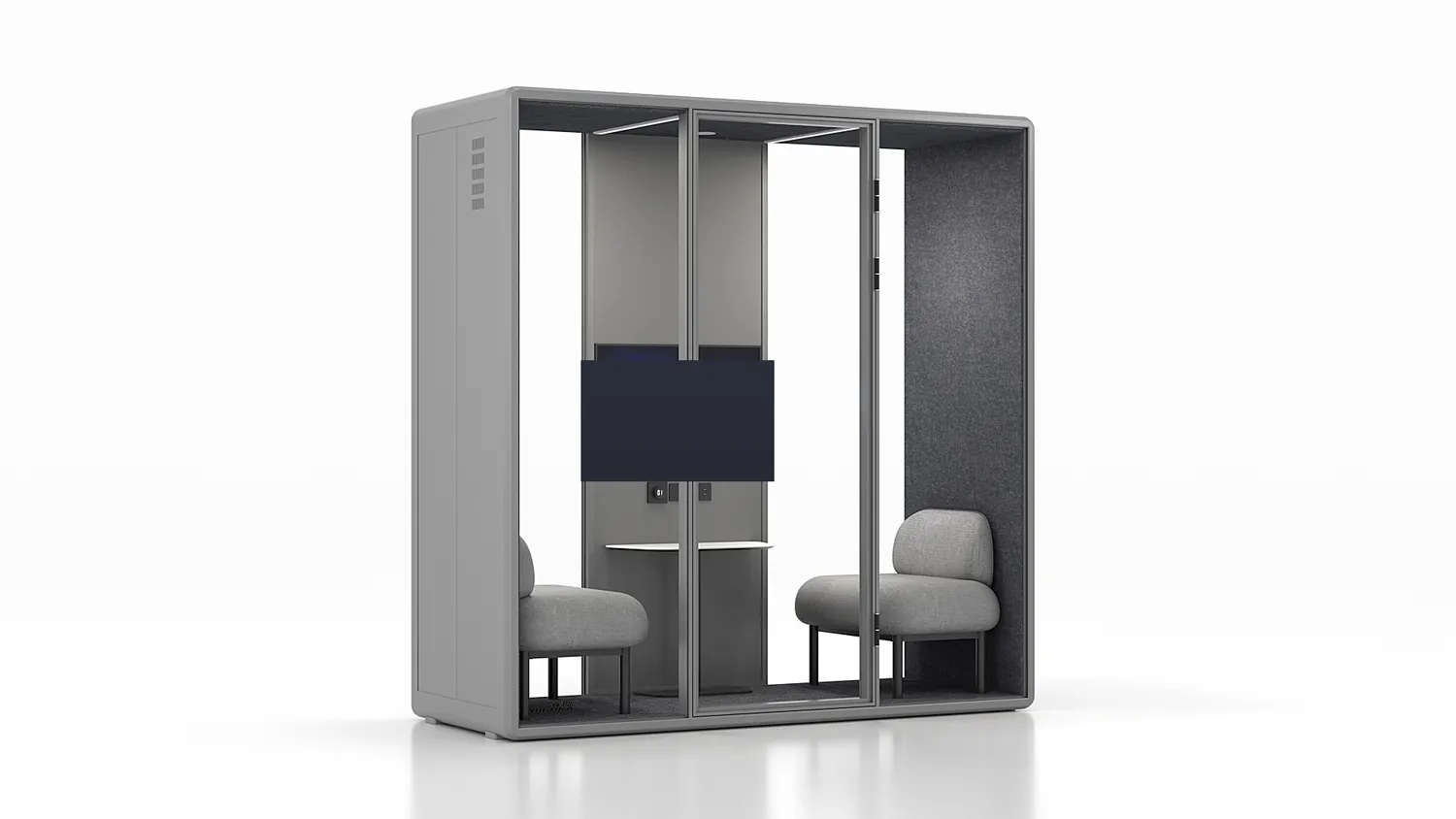 ZUO SL acoustic meeting pod, front elevation showing two facing seats